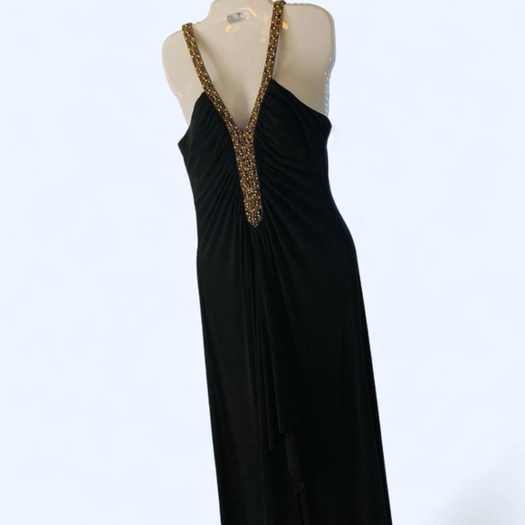 JS Boutique Elegant Black and Gold Evening Gown 10 - Picture 2 of 7